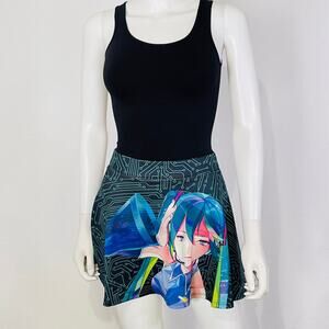 Hatsune Miku Vocaloid A-Line Mini Skirt Skater Womens XS Cosplay Anime Kawaii